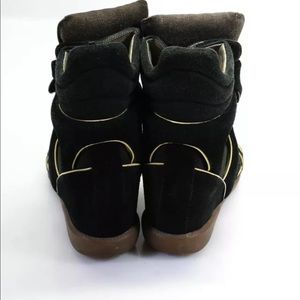 Isabel Marant Womens Suede High Top Wedge Sneakers Black Yellow Size FR 40 /US 9